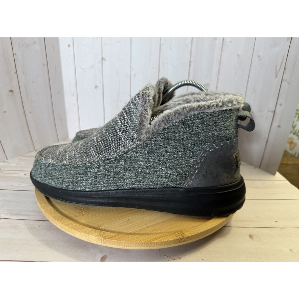 Hey Dude Denny Sleet Women's 9 Slip On Shoes Herringbone Gray Faux Fur Collar